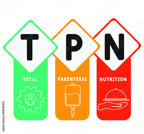 TPN - Total Parenteral Nutrition acronym. medical concept background.  vector illustration concept with keywords and icons. lettering illustration with icons for web banner, flyer, landing page