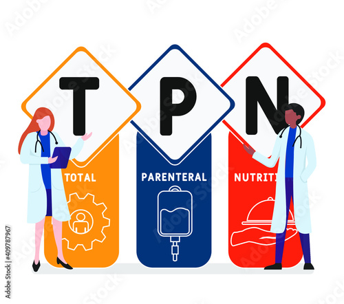 Flat design with people. TPN - Total Parenteral Nutrition acronym, medical concept background.   Vector illustration for website banner, marketing materials, business presentation, online advertising.