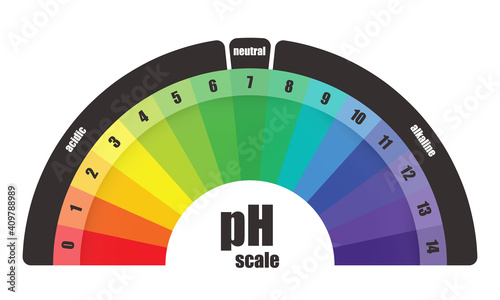 pH value scale chart for acid and alkaline solutions, acid-base balance infographic