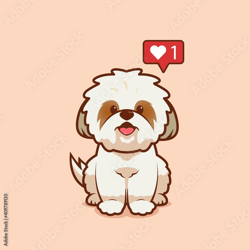 Billede på lærred Cartoon illustration of shih tzu dog sitting with love icon