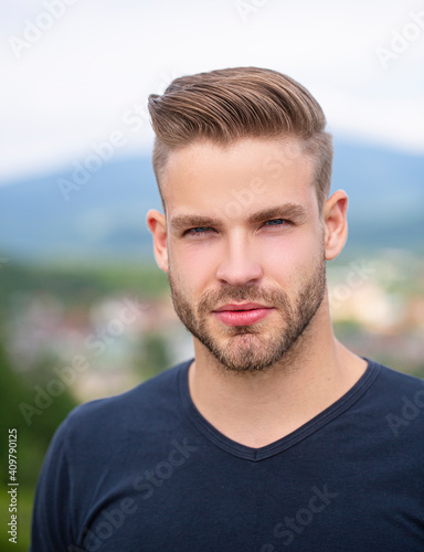 Portrait of handsome man. Fashion style gay guy. Isolated.