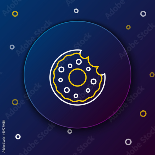 Line Donut with sweet glaze icon isolated on blue background. Colorful outline concept. Vector.