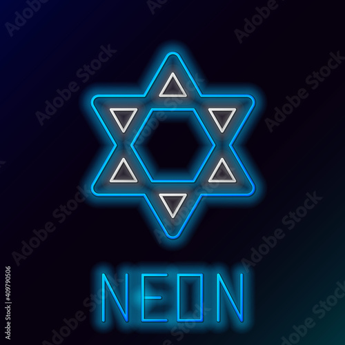 Glowing neon line Star of David icon isolated on black background. Jewish religion symbol. Symbol of Israel. Colorful outline concept. Vector.