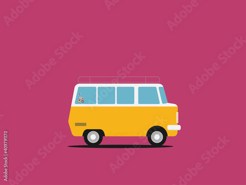 Vector illustration of a travel car isolated on color background