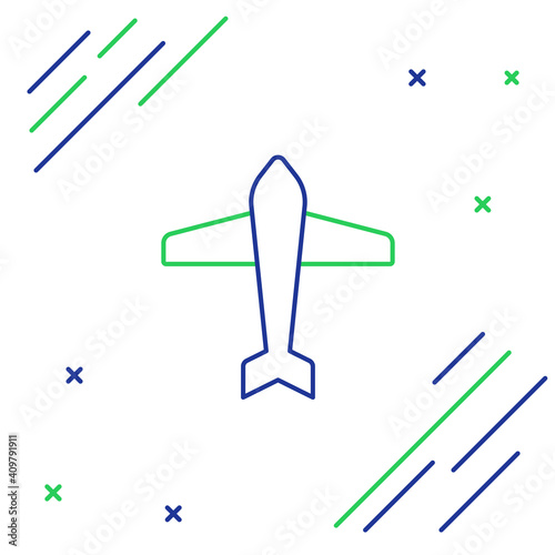 Line Jet fighter icon isolated on white background. Military aircraft. Colorful outline concept. Vector.