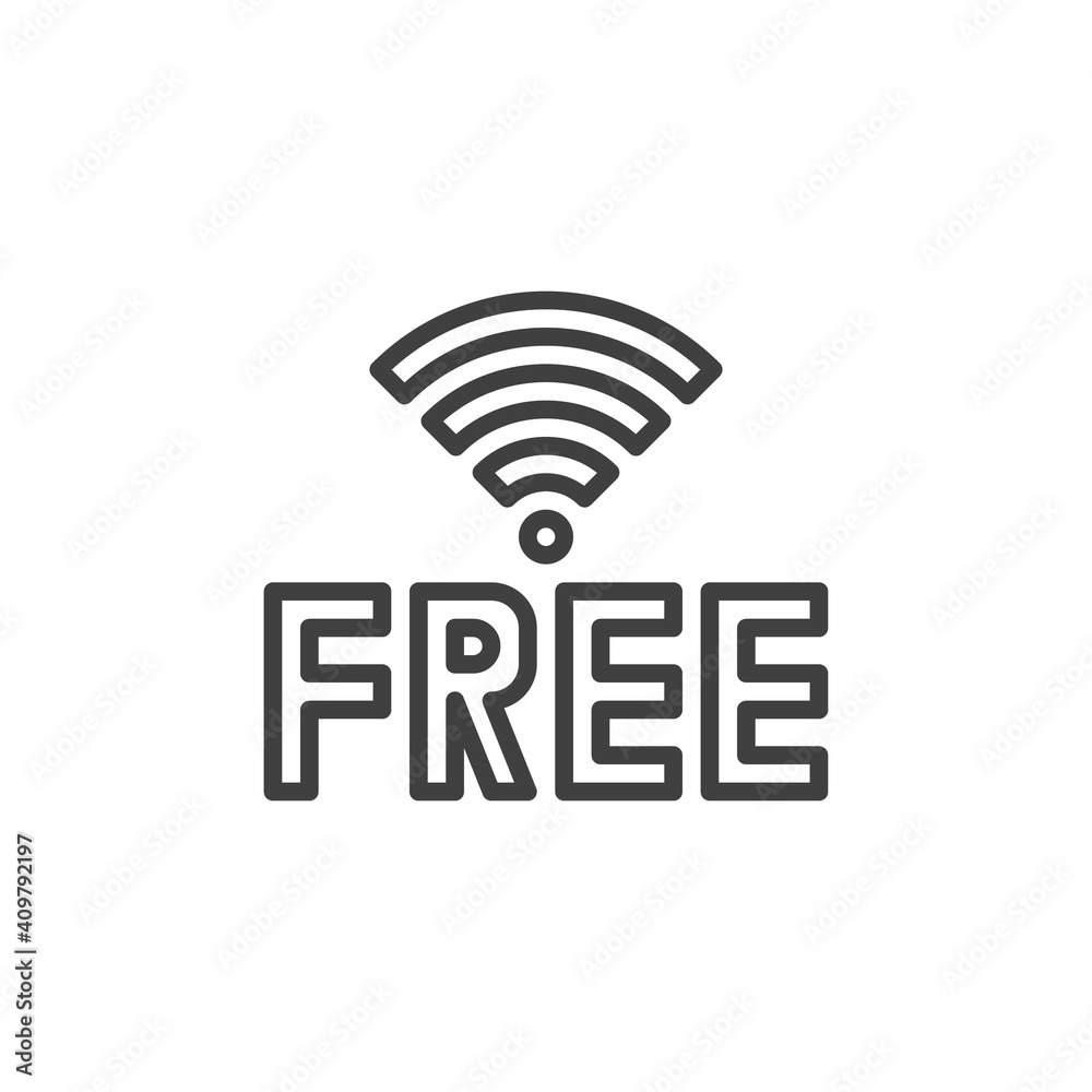 Free wifi zone line icon. linear style sign for mobile concept and web design. WiFi free outline vector icon. Symbol, logo illustration. Vector graphics Free wifi zone line icon. linear style sign for mobile concept and web design. WiFi free outline vector icon. Symbol, logo illustration. Vector graphics