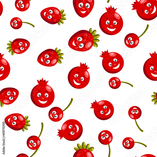 Strawberries, cherries, pomegranates. Seamless patterns with berries.