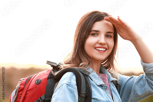 Young female tourist in cou...