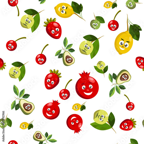 Strawberries, cherries, pomegranates, , . Seamless patterns with berries. Red fruits, berries, strawberry love.