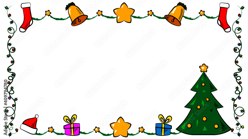 Fototapeta premium frame of christmas trees stars bells and gifts