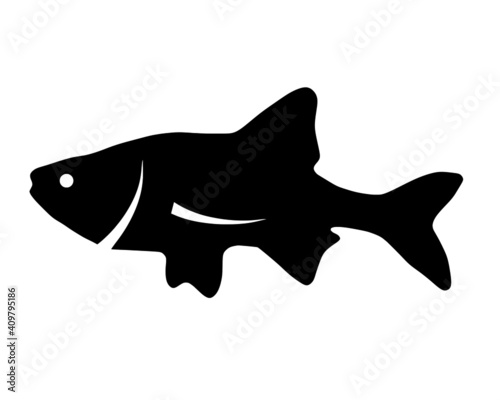 Vector black silhouette of fish on white background