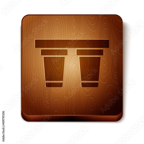 Brown Water filter icon isolated on white background. System for filtration of water. Reverse osmosis system. Wooden square button. Vector.