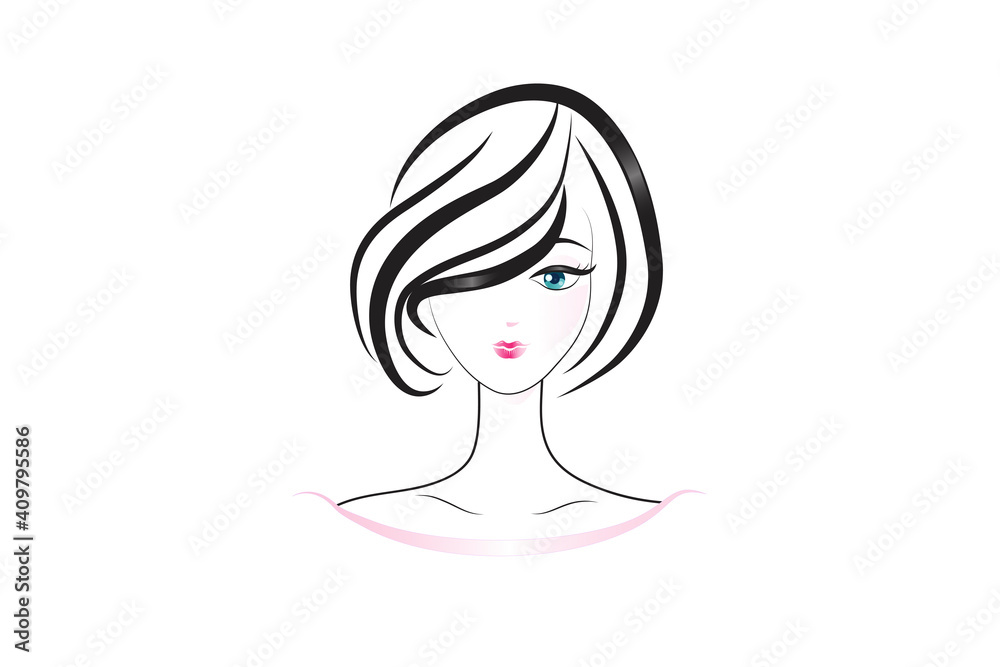 Face of pretty woman silhouette handmade line art beautiful icon logo vector web image design Face of pretty woman silhouette handmade line art beautiful icon logo vector web image design