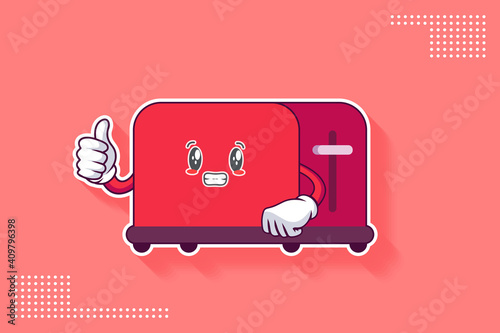 ANXIOUS, ANXIOUSLY, ANXIOUSNESS Face Emotion. Thumb Up Finger Hand Gesture. Toaster Cartoon Drawing Mascot Illustration.