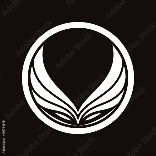 Owl head logo template with geometric japanese kamon line art illustration in flat design monogram symbol photo