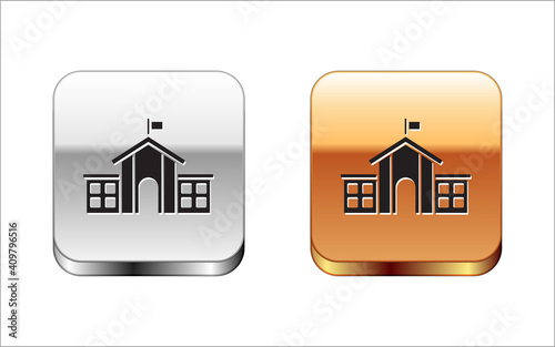 Black United States Capitol Congress icon isolated on white background. Washington DC, USA. Silver and gold square buttons. Vector.