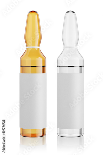 Two ampoules of medication isolated on the white. 3d rendering.