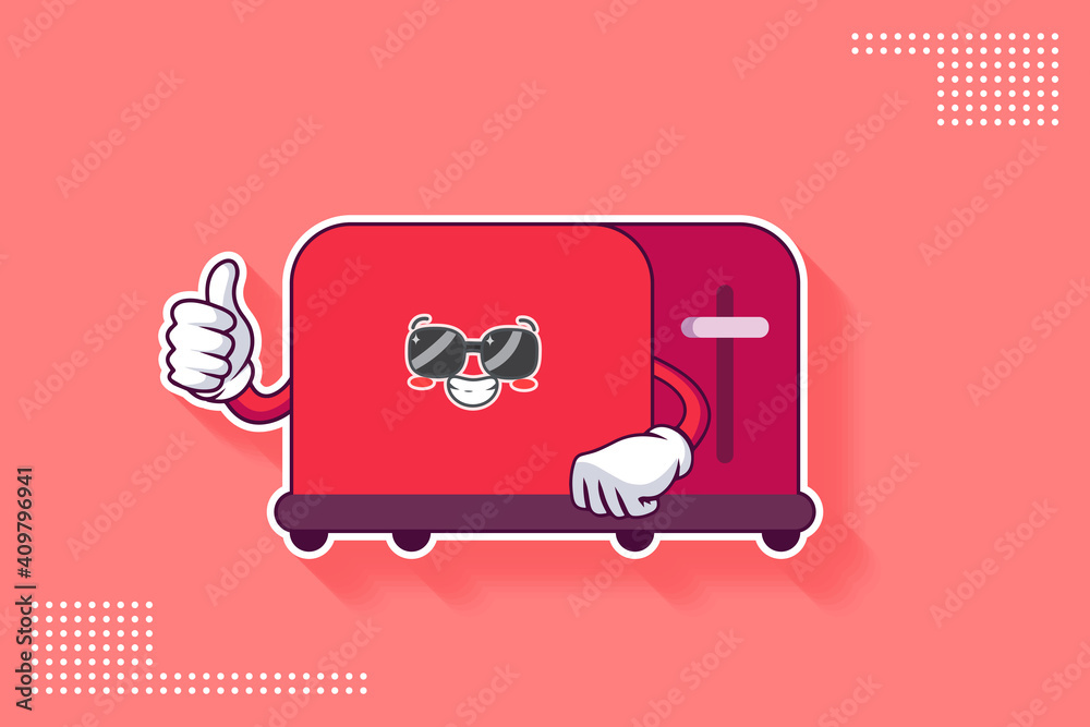 RELAXED, GLASSES, COOL Face Emotion. Thumb Up Finger Hand Gesture. Toaster Cartoon Drawing Mascot Illustration. RELAXED, GLASSES, COOL Face Emotion. Thumb Up Finger Hand Gesture. Toaster Cartoon Drawing Mascot Illustration.