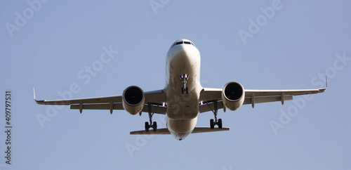 Landing passenger plane at the airport