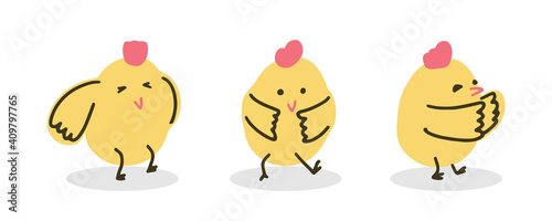Set of Easter chickens in doodle style. Vector illustration isolated on white background.