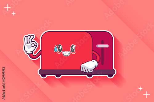 NERVOUS, PHEW, DISAPPOINTED, RELIEVED Face Emotion. Nice Finger Hand Gesture. Toaster Cartoon Drawing Mascot Illustration. photo