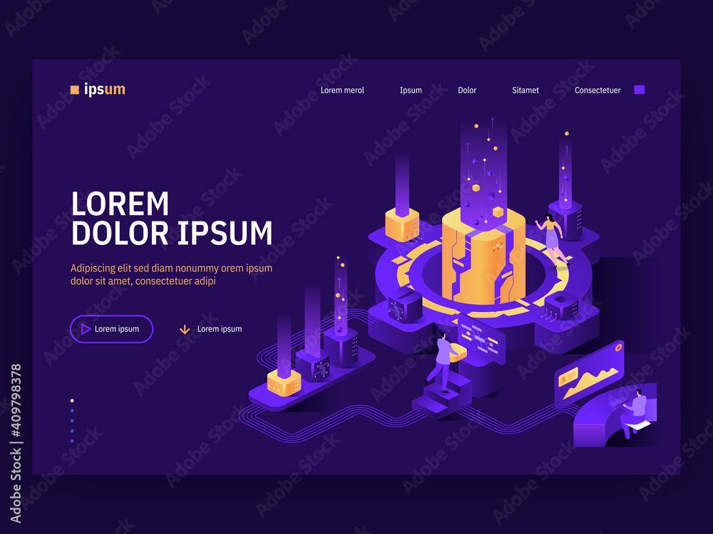 Naklejka premium Vector landing page of Isometric Tech concept