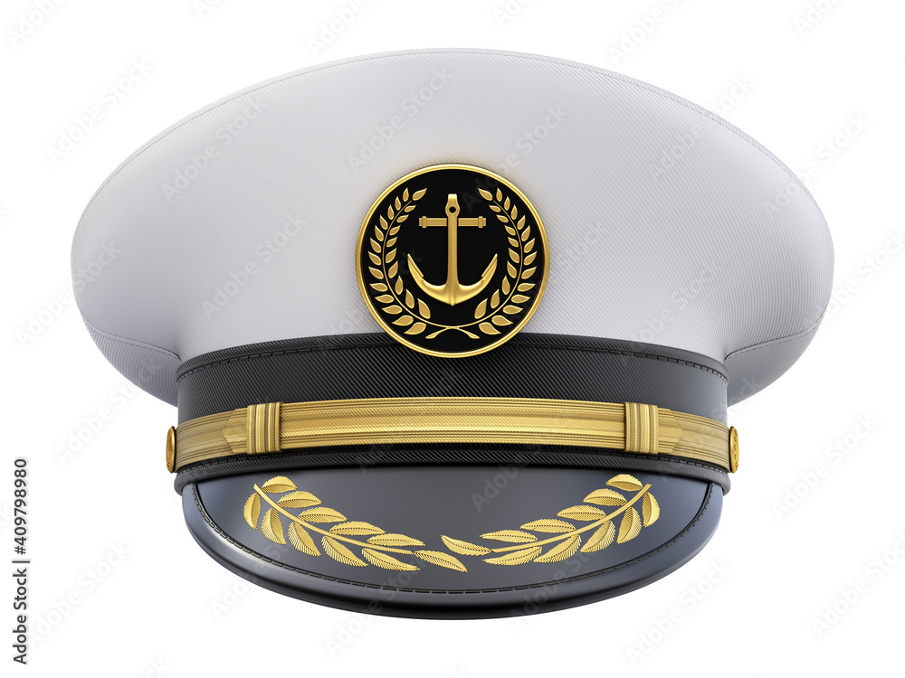 Front view of navy captain hat isolated on white background - 3D  illustration Stock Illustration