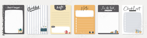 Set of planners and to do list with cute illustrations. Template for agenda, schedule, planners, checklists, notebooks, cards and other stationery.