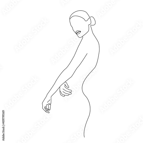Woman Body One Line Drawing. Female Figure Creative Contemporary Abstract Line Drawing. Beauty Fashion Female Naked Body. Vector Minimalist Design for Wall Art, Print, Card, Poster.