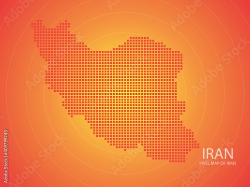 Orange pixel map of iran on orange background. Vector illustration.