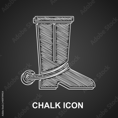 Chalk Cowboy boot icon isolated on black background. Vector.