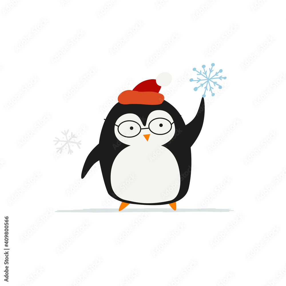 Obraz premium Funny Penguin isolated on white. Sketch for your design