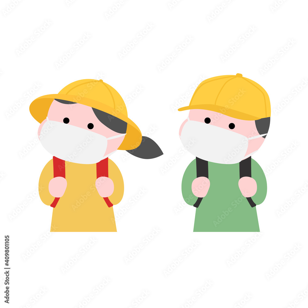 マスクをつけてランドセルを背負い登下校する子どもたちイラスト素材 Vector De Stock Adobe Stock