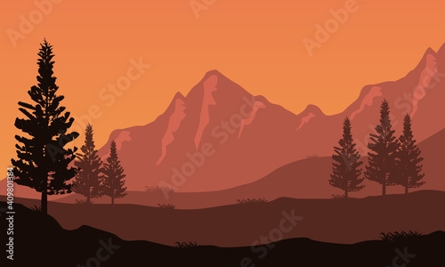 Wonderful countryside scenery at twilight in the afternoon. Vector illustration © City