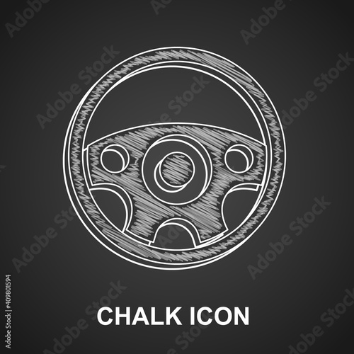 Chalk Steering wheel icon isolated on black background. Car wheel icon. Vector.