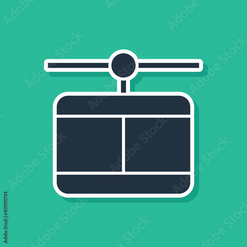 Blue Cable car icon isolated on green background. Funicular sign. Vector.