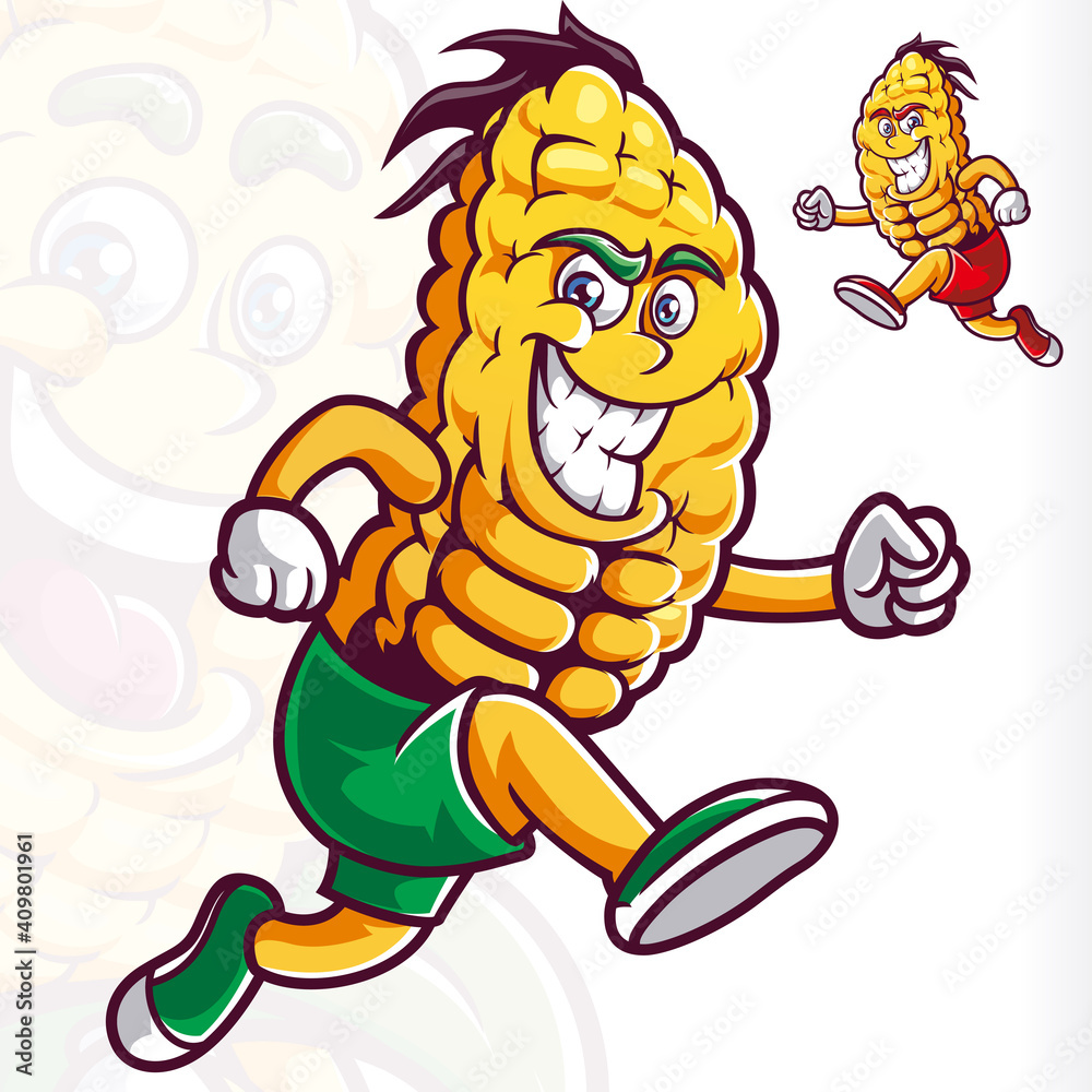 Obraz premium Smile Corn Mascot Cartoon Running
