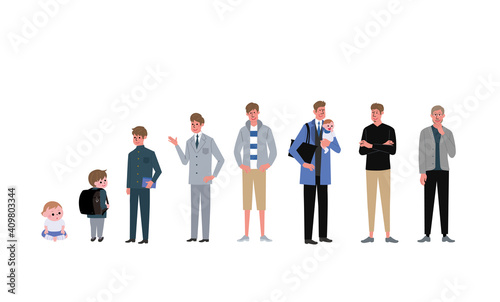 年齢別の男性　大人数の人々　イラスト　
