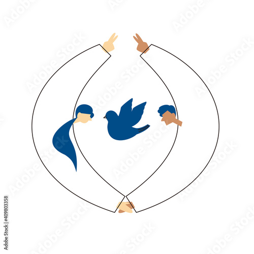 SDGs: Goal 16. Image illustration of 'PEACE, JUSTICE AND STRONG INSTITUTIONS'.  Vector illustration on white background.