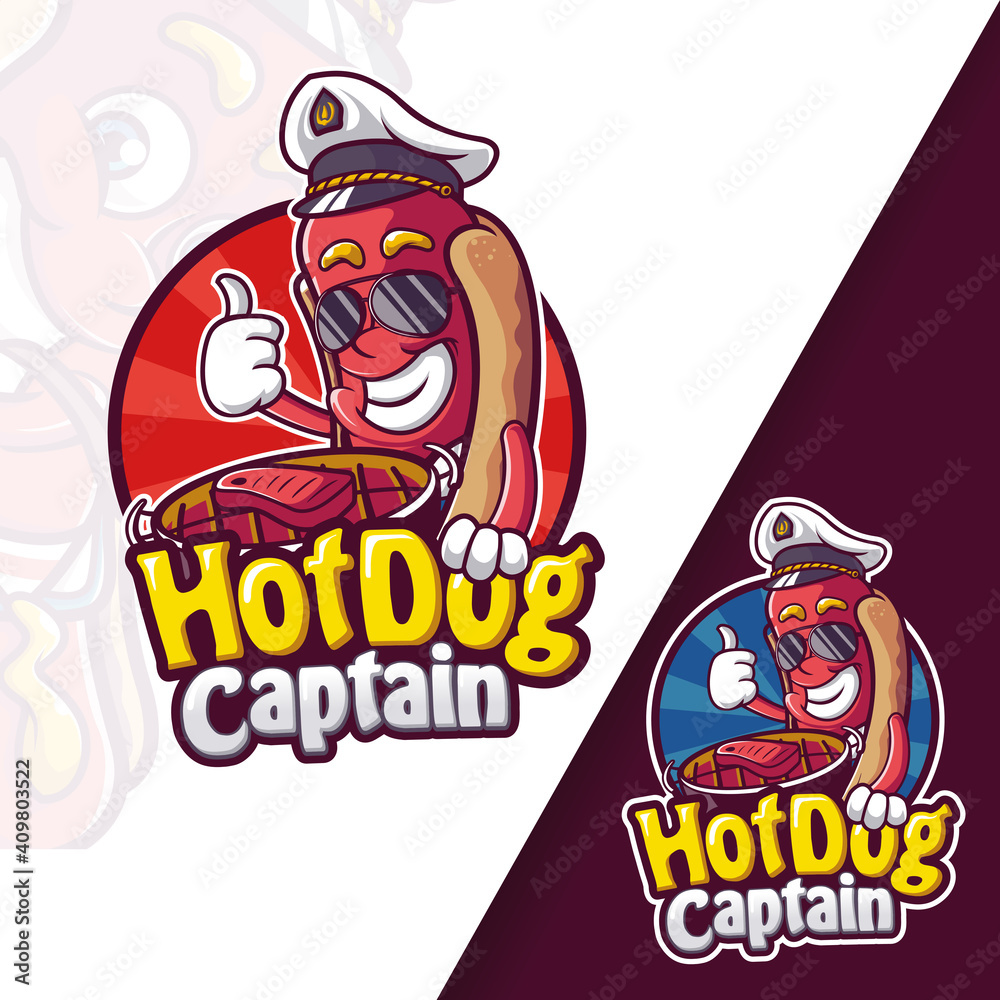 Sausage HotDog Captain Mascot Logo Sausage HotDog Captain Mascot Logo