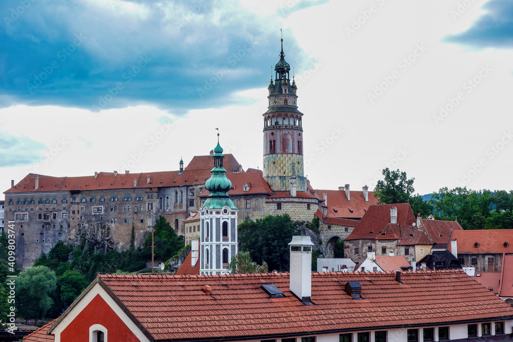 St. Vitus Church and cityscape Cesky Krumlov, Czech republic. UNESCO World Heritage Site