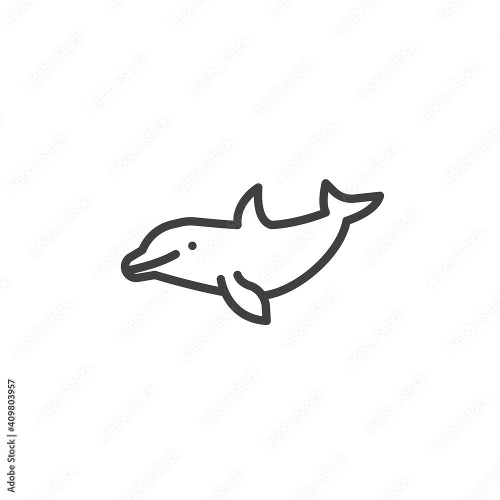 Obraz premium Dolphin fish line icon. linear style sign for mobile concept and web design. Dolphin animal outline vector icon. Symbol, logo illustration. Vector graphics