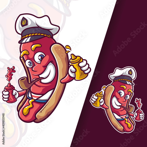 Sausage HotDog Captain Mascot Characters 