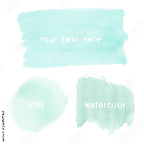 Set of mint green watercolor stain