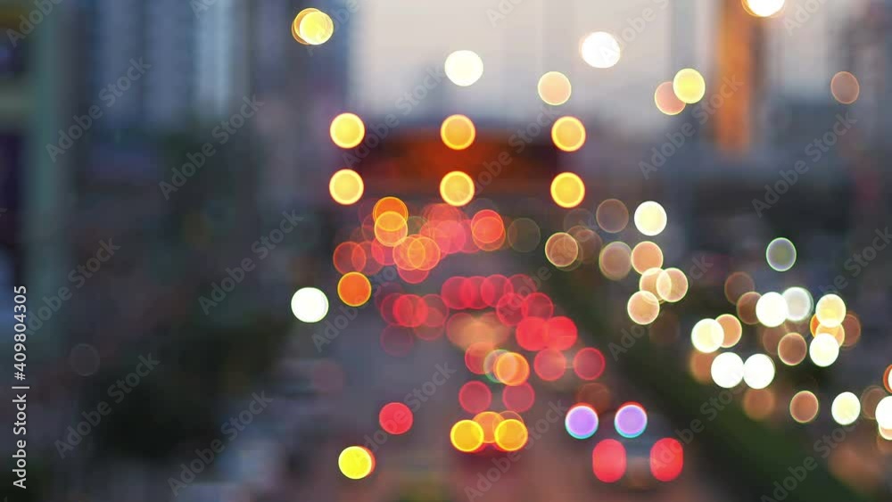 Blured traffic jam rush hour on highway of the night city, blured of commuters car.