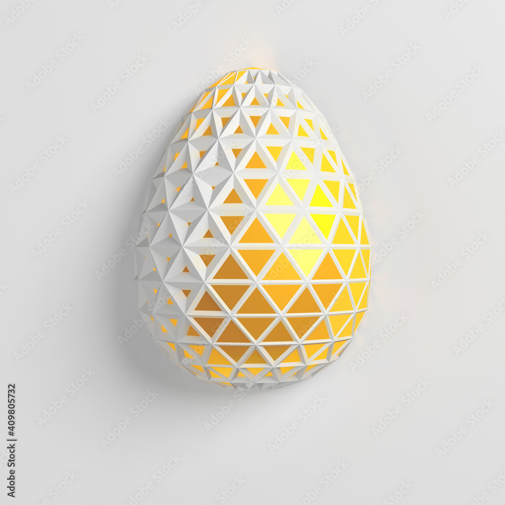 Easter concept. One single white golden egg with geometric original changing patterns on the surface on a white background. Square composition. 3d illustration Easter concept. One single white golden egg with geometric original changing patterns on the surface on a white background. Square composition. 3d illustration