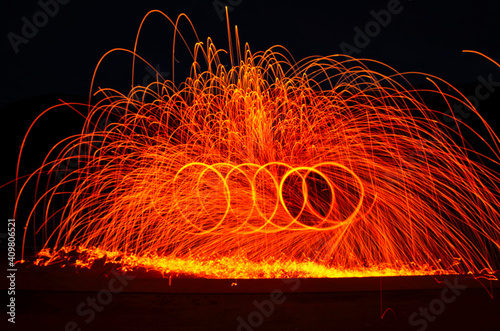 Stahlwolle mit funken, Langzeitbelichtung