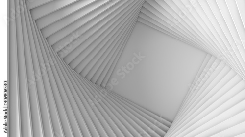 Abstract three-dimensional white light texture of a set of straight square steps spiraling. 3D illustration