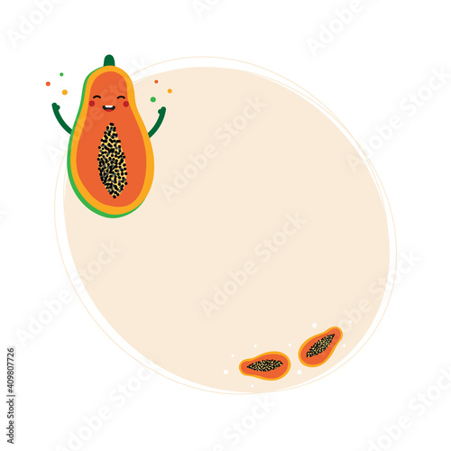 Light yellow vector background with cute and happy cartoon papaya character for food design.