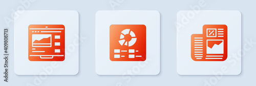 Set Pie chart infographic, Trading courses and Business finance report. White square button. Vector.